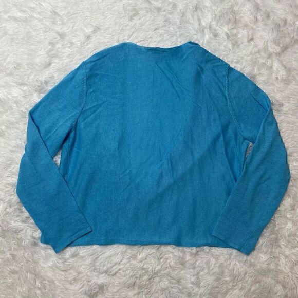 J JILL Cardigan Sweater Size Small Blue Linen Cotton Blend Open Front - Picture 6 of 8